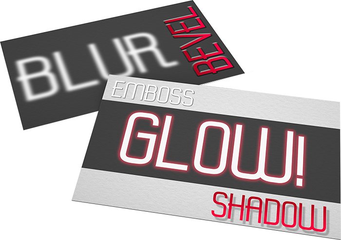 Blur, bevel, emboss, glow and shadow on business cards