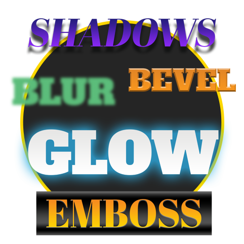 Shadow, blur, bevel, glow and emboss effects